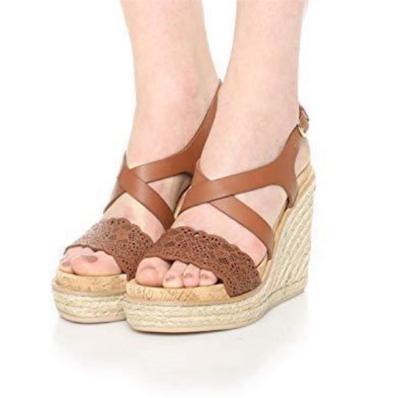 Salvatore Ferragamo Gioela Laser Cut Platform Leather Raffia Wedge Sandals 10 - Picture 1 of 13